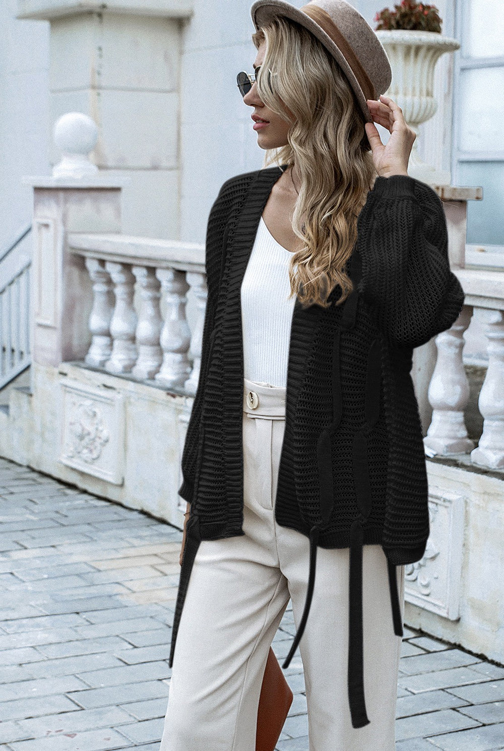 Black Black Essnce Batwing Sleeve Open Front Cardigan