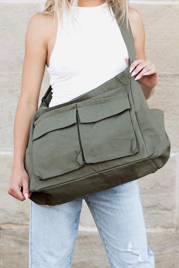 Black Nova Oversize Canvas Messenger Bag