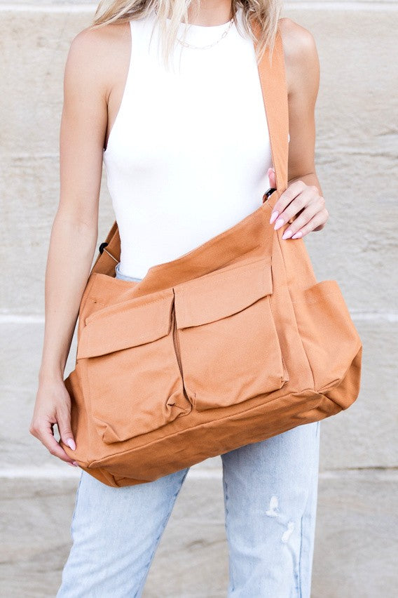 Olive Nova Oversize Canvas Messenger Bag