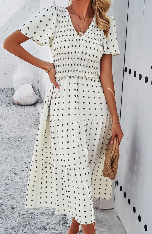 Cream Smocked Midi Dress 1