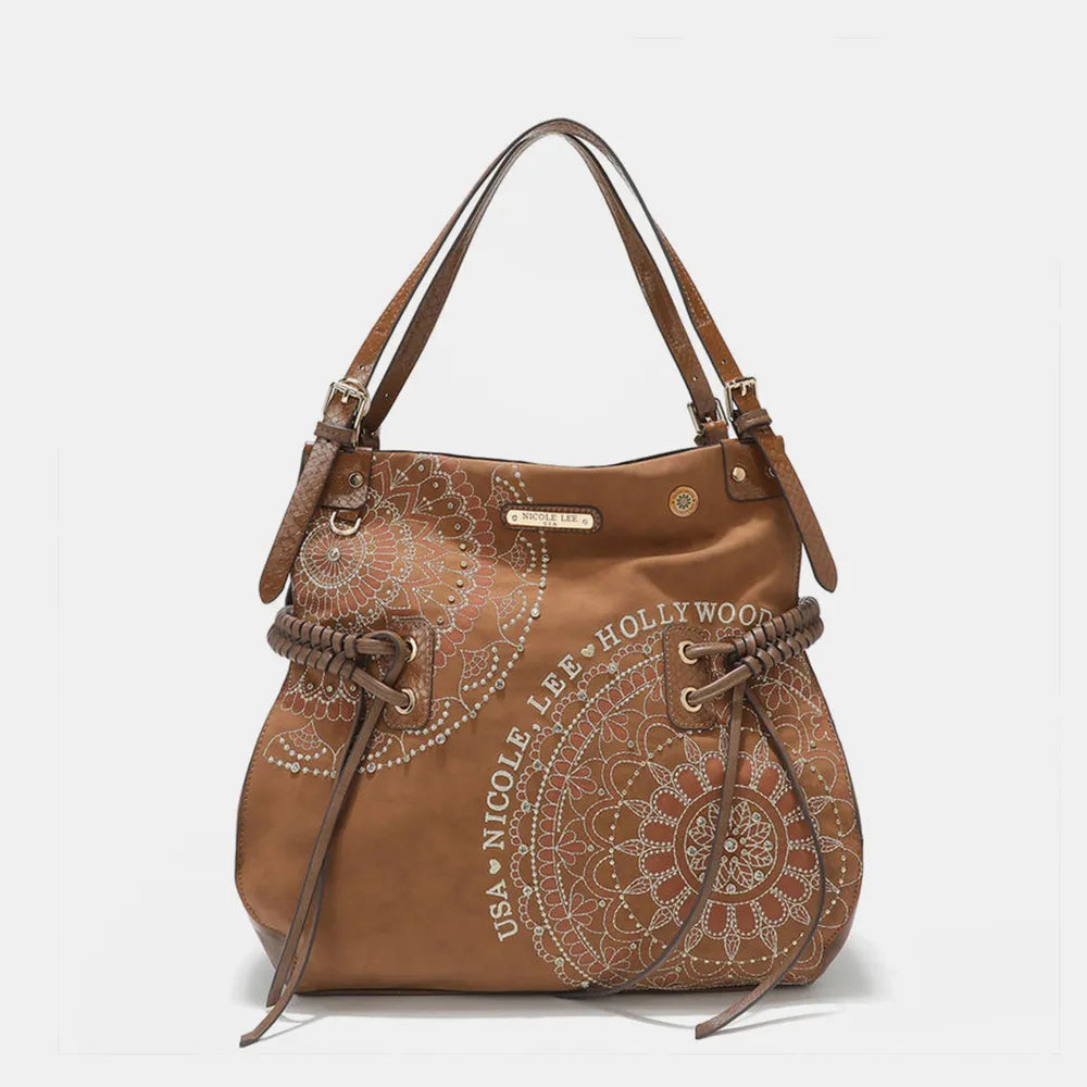 Wine Nicole Lee Usa Side Braided Tassel Inlaid Rhinestone Embroidery Hobo Bag