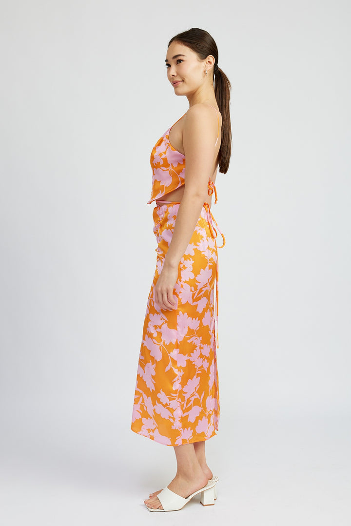 Ruched Maxi Skirt With Waist Drawstring