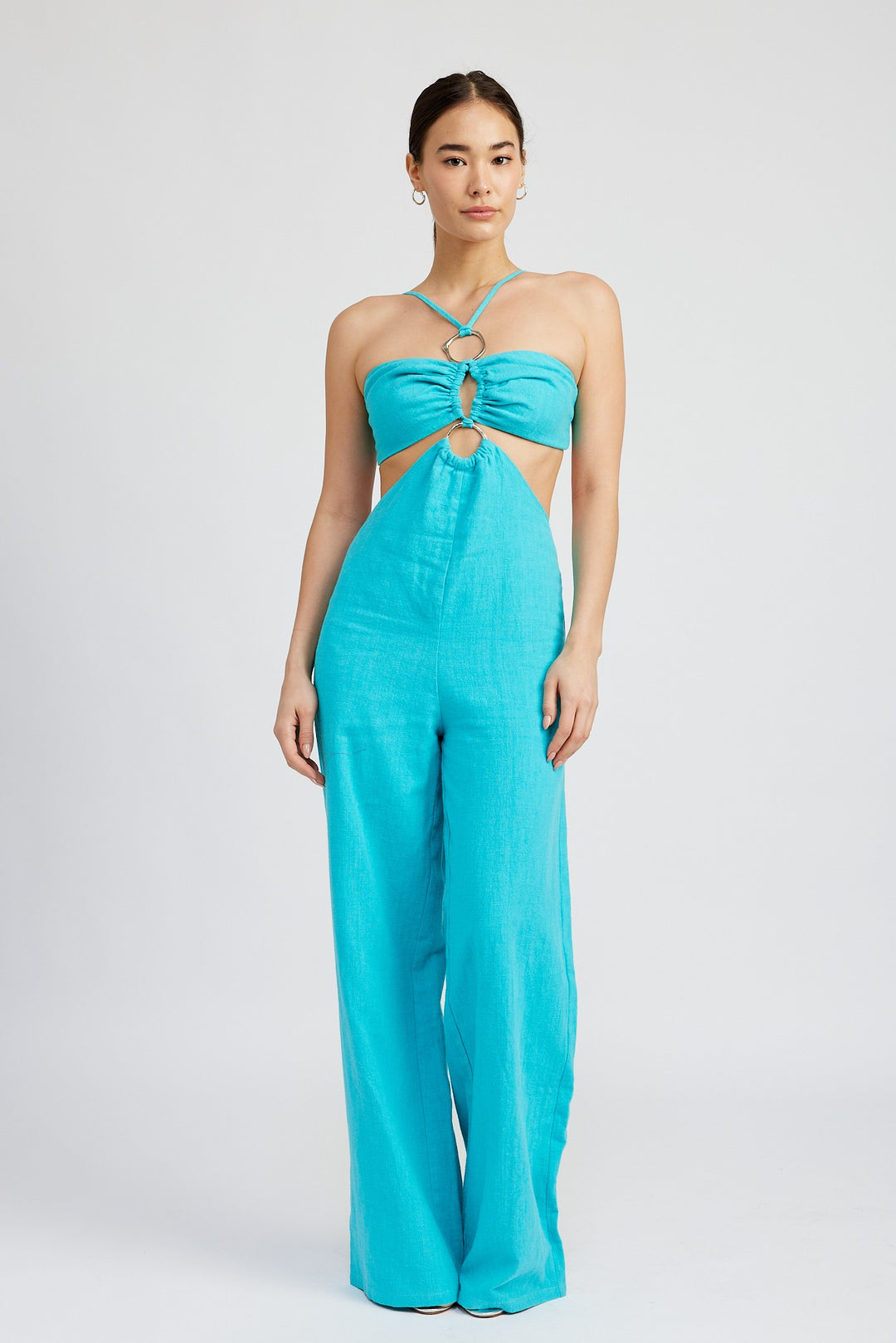 Turquoise Double O Ring Cut Out Jumpsuit