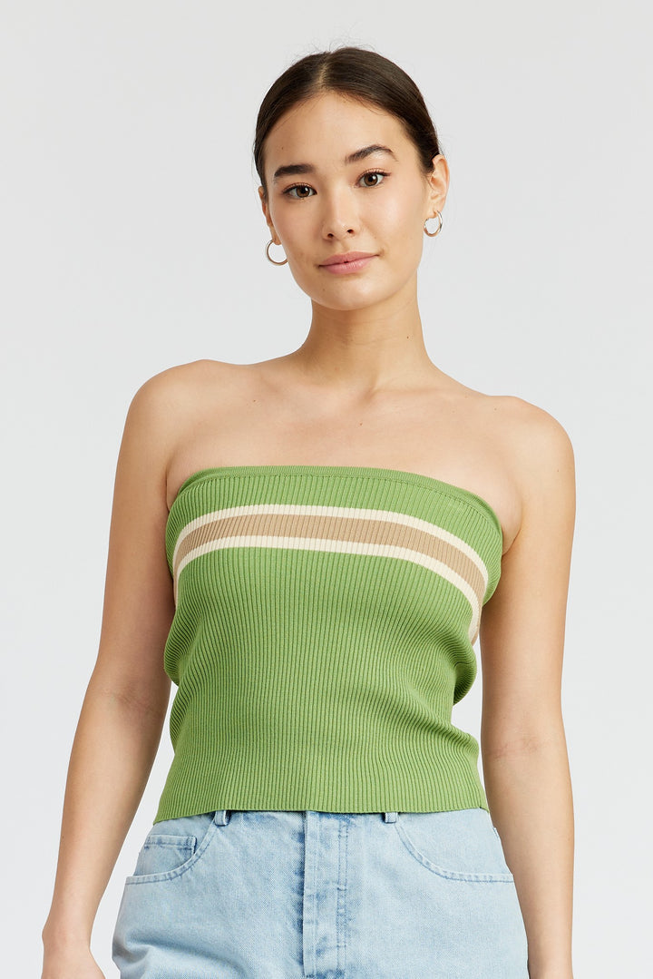 Sage Combo Striped Tube Top