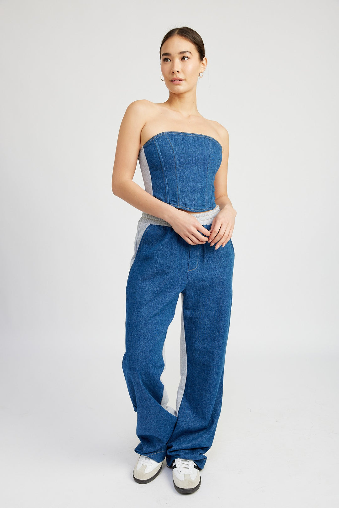 Blue Denim Mixed Media Bustier Top