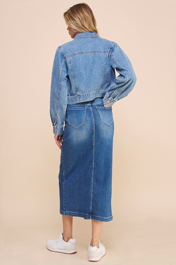 Denim Blue Front Slit Cargo Skirt