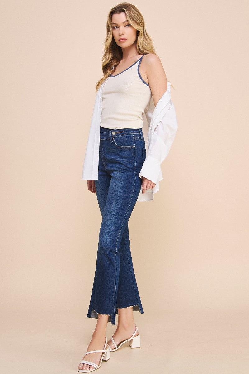 Dark Denim Crossover Step Hem Crop Boot 1