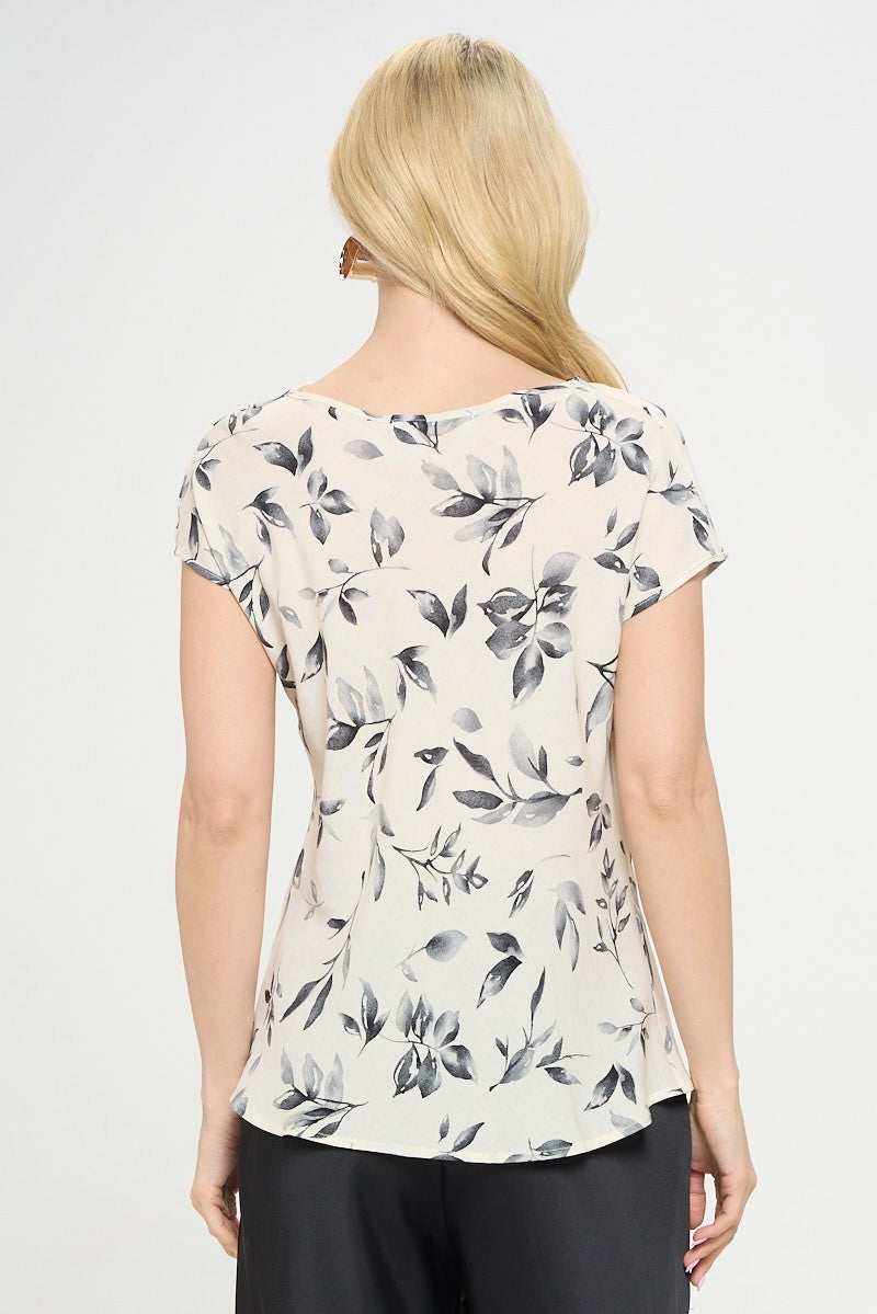 Made In Usa Print Linen Top With Cowl Neck 1