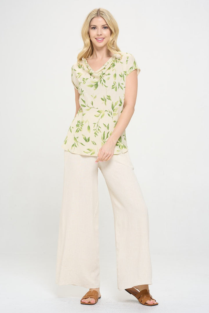 Made In Usa Print Linen Top With Cowl Neck 2