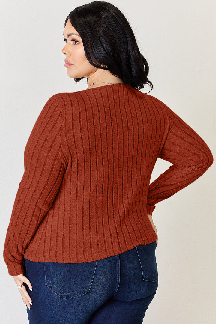 Light Green Basic Bae Full Size Ribbed Long Sleeve T Shirt