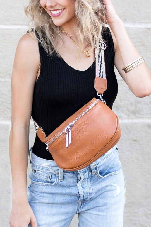 Cognac Hazel Genuine Leather Sling Bag | Anekay