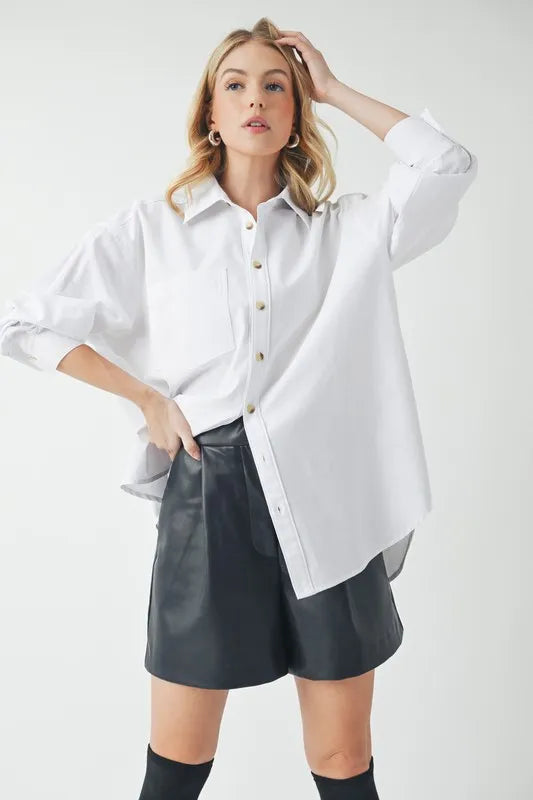 Aemi Co High Low Collared Neck Drop Shoulder Shirt