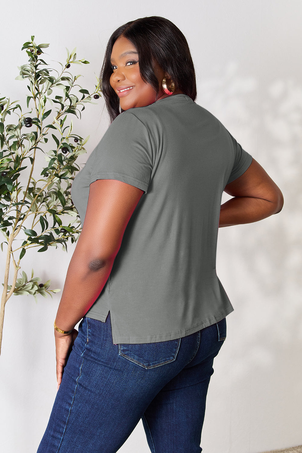 Deep Red Basic Bae Full Size Round Neck Short Sleeve T Shirt 2