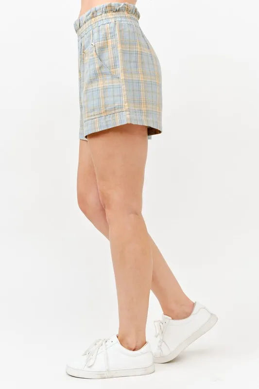 Blue And The Why Plaid Print Smocked Detail Casual Shorts