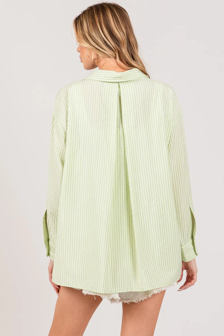 Sage Sage Fig Striped Button Up Long Sleeve Shirt 1