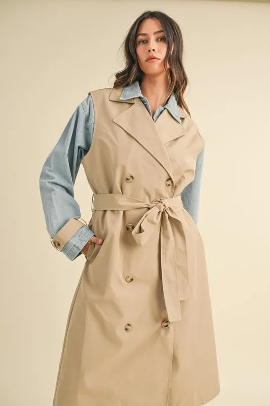 Mable Layered Look Trench Coat With Denim Jacket