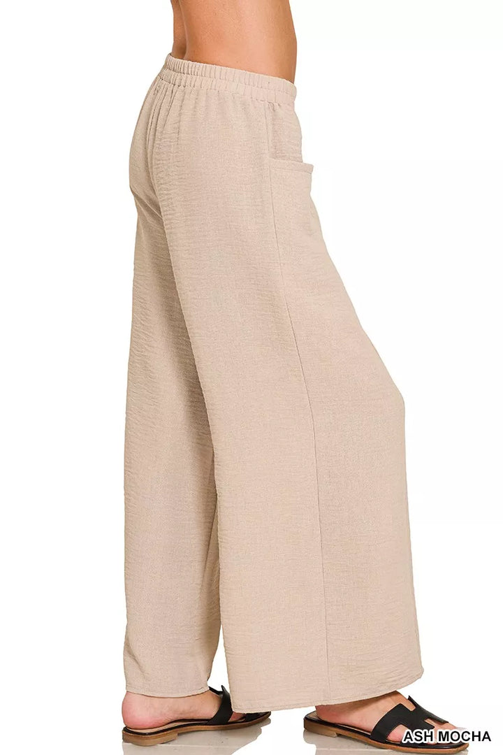 Ash Mocha Zenana Woven Airflow Elastic Waistband Pants 5