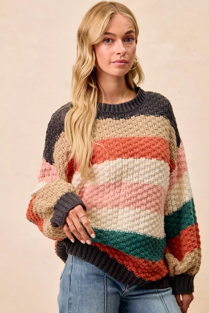 Bibi Stripes Color Block Chunky Sweater