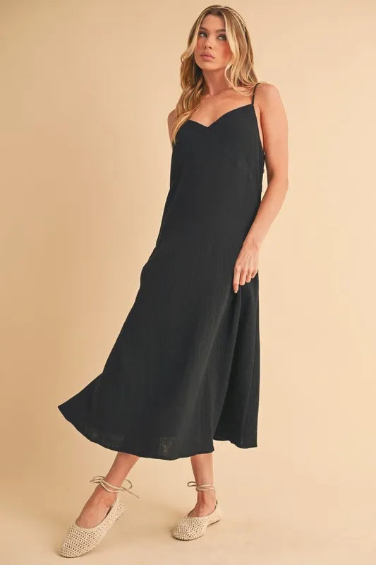 Black Aemi Co Side Button Midi Cami Dress 1