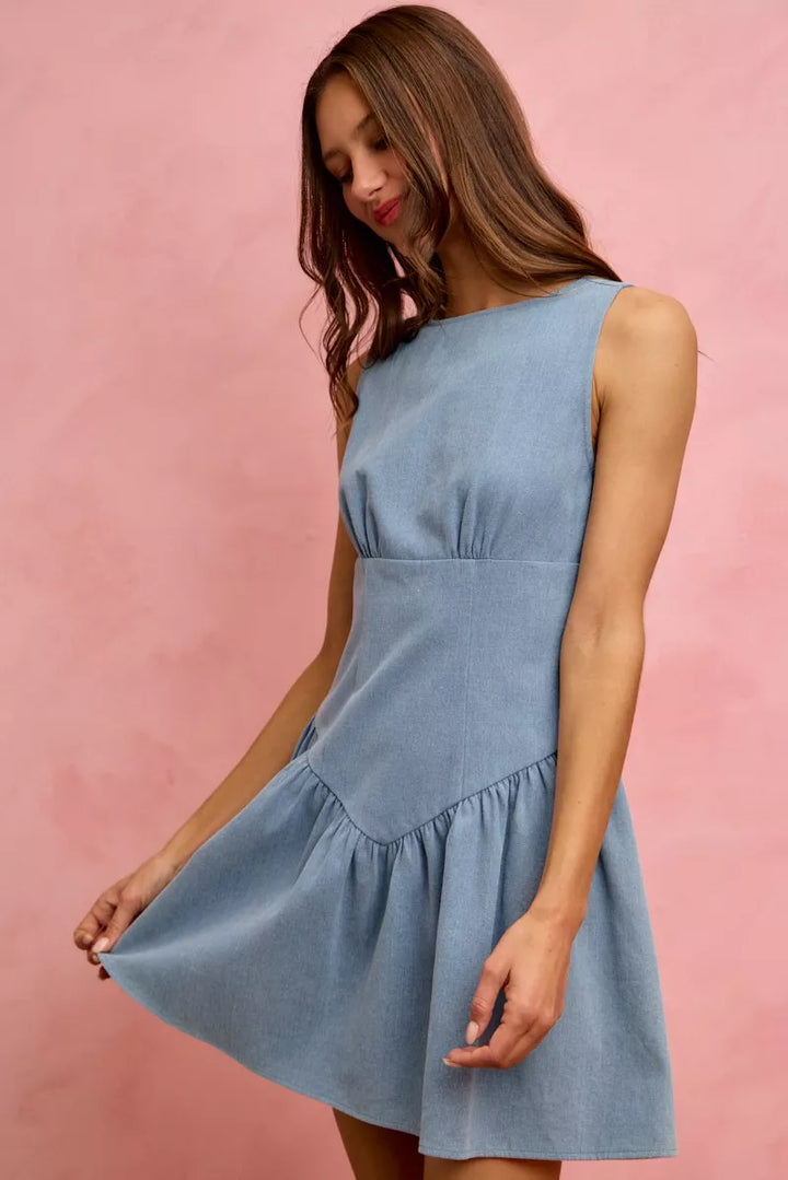Lt Denim So Me Fit And Flare Sleeveless Denim Mini Dress