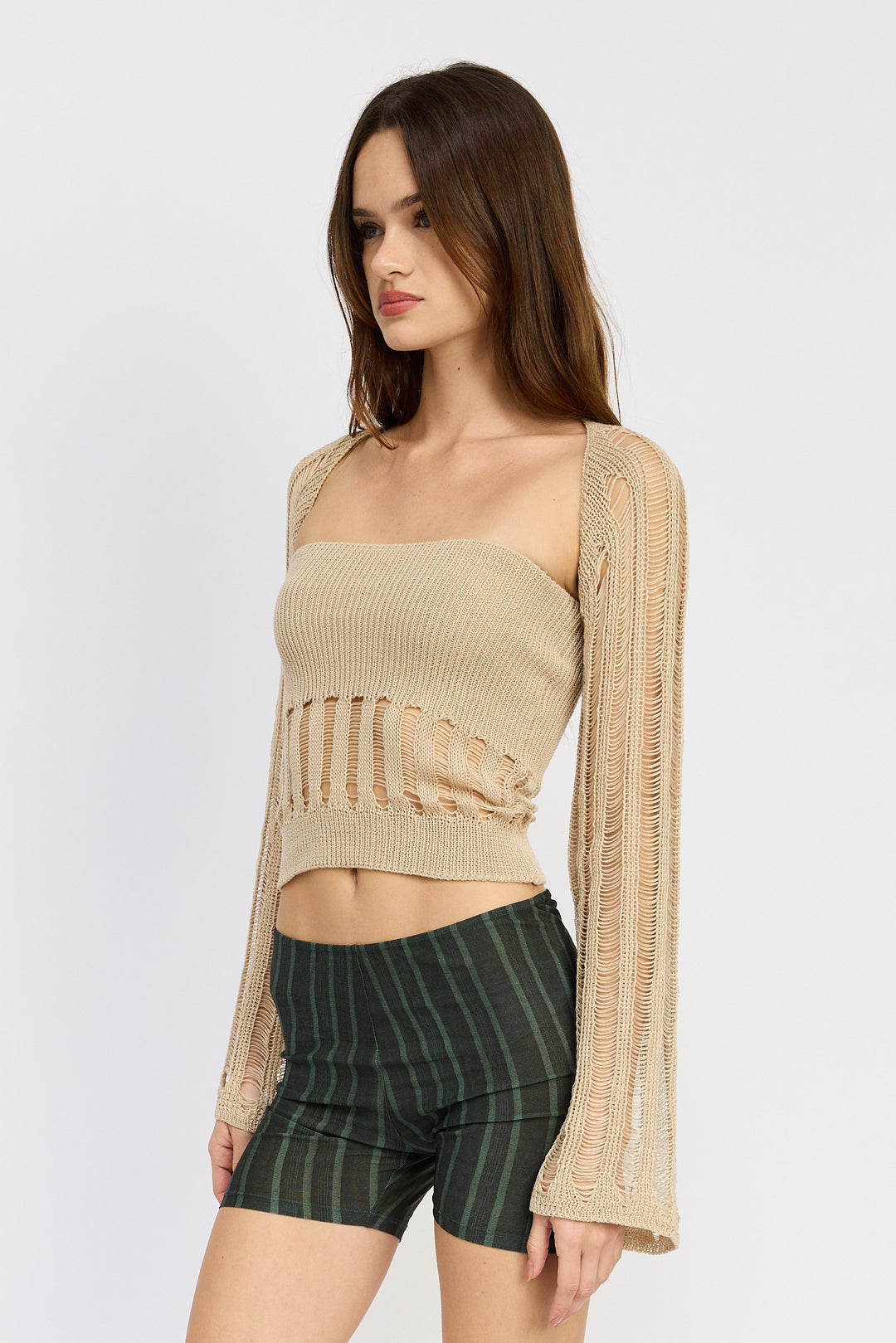 Taupe Distressed Sweater Tube Top