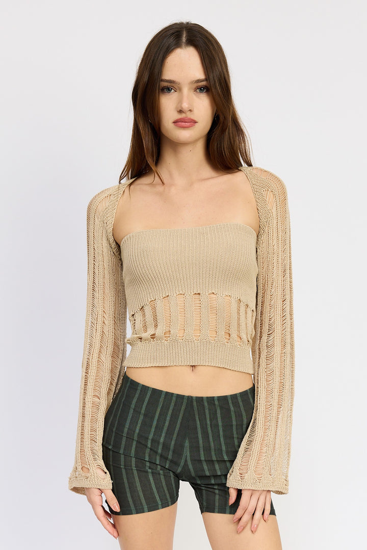 Off White Distressed Sweater Tube Top