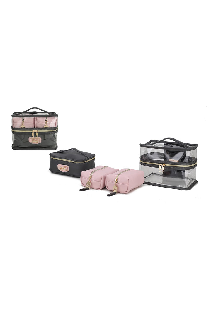 Pink-Charcoal Mkf Collection Emma Cosmetic Clear Case Set By Mia