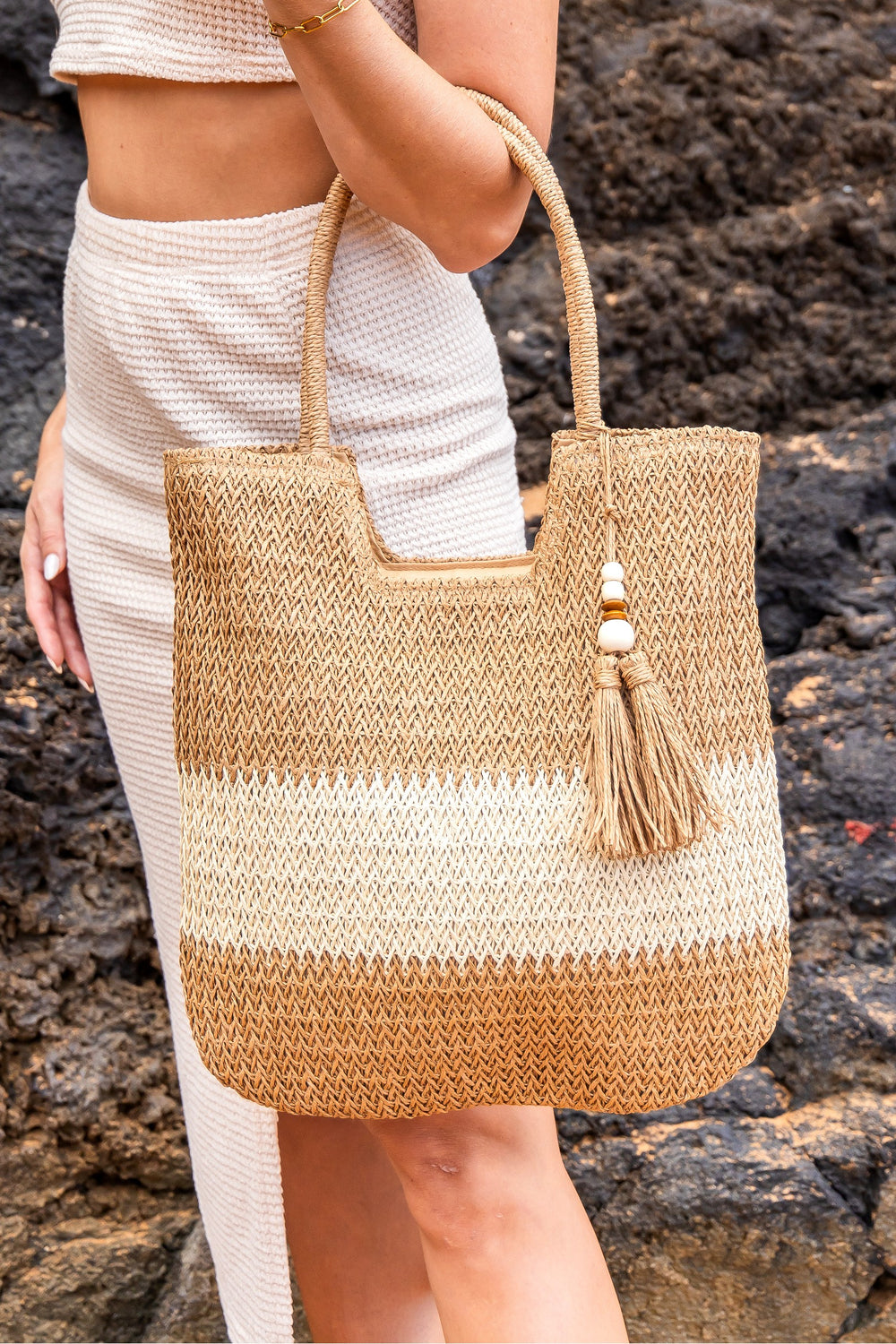 Straw Valeria Two Tone Straw Tote