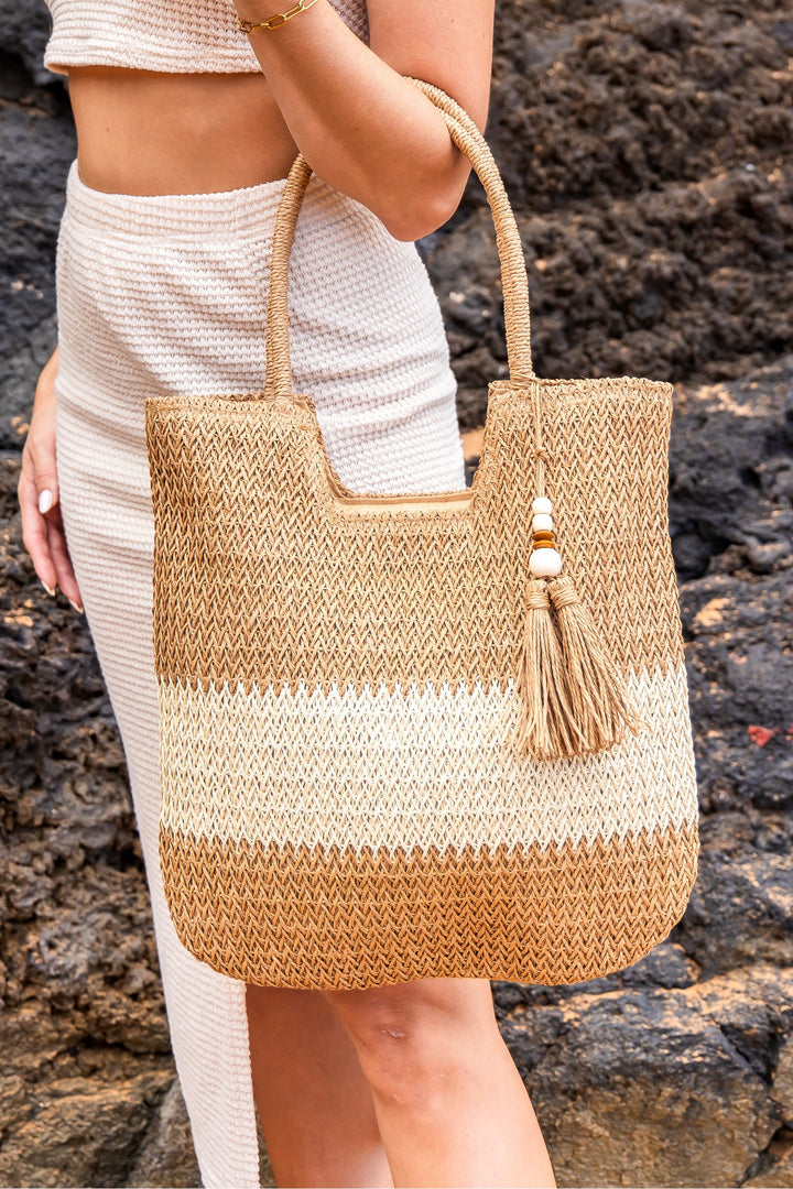 Straw Valeria Two Tone Straw Tote