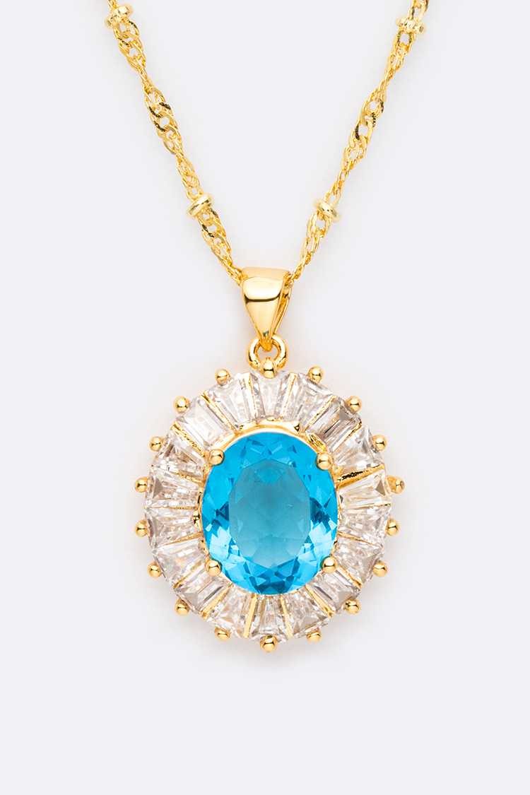Aquamarine CZ Pendant Necklace Set