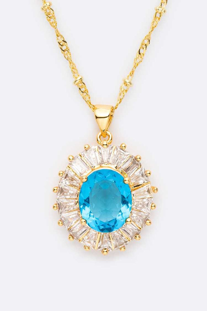 Aquamarine CZ Pendant Necklace Set