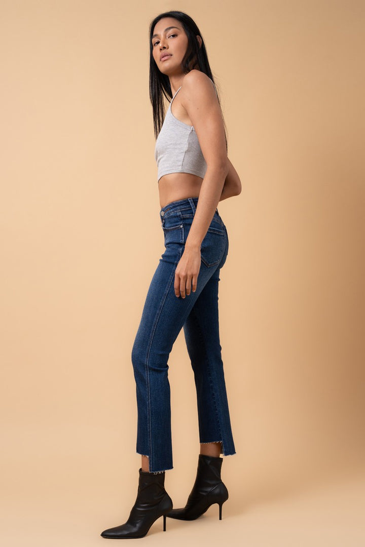 Dark Denim Crossover Step Hem Crop Boot