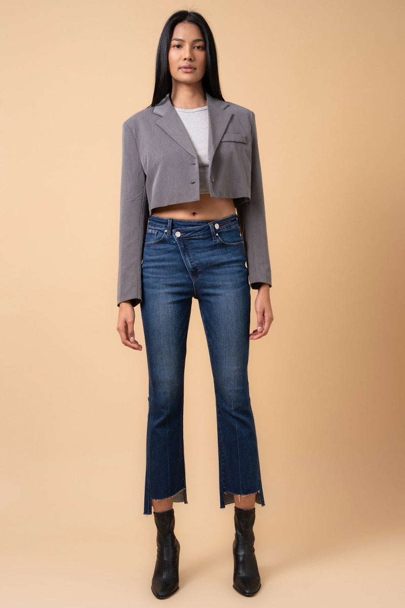 Dark Denim Crossover Step Hem Crop Boot