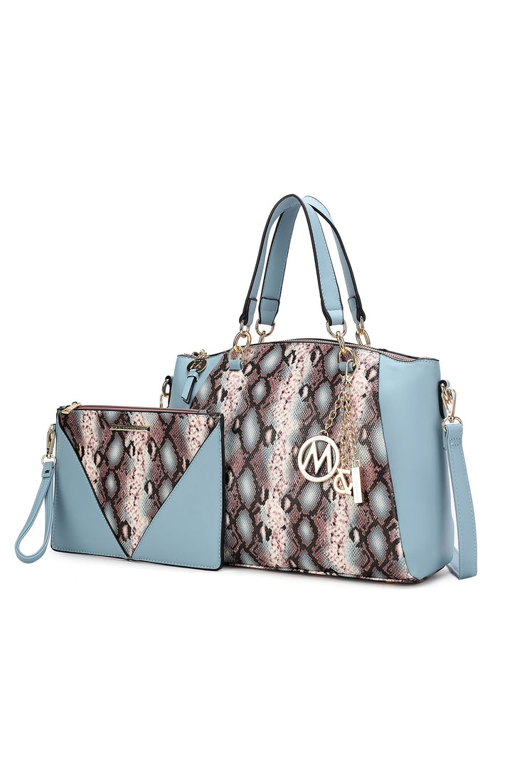 Pink Mkf Addison Snake Embossed Tote Bag And Wallet Mia