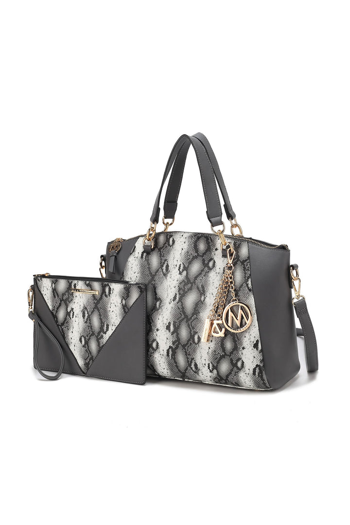 Mustard Mkf Addison Snake Embossed Tote Bag And Wallet Mia