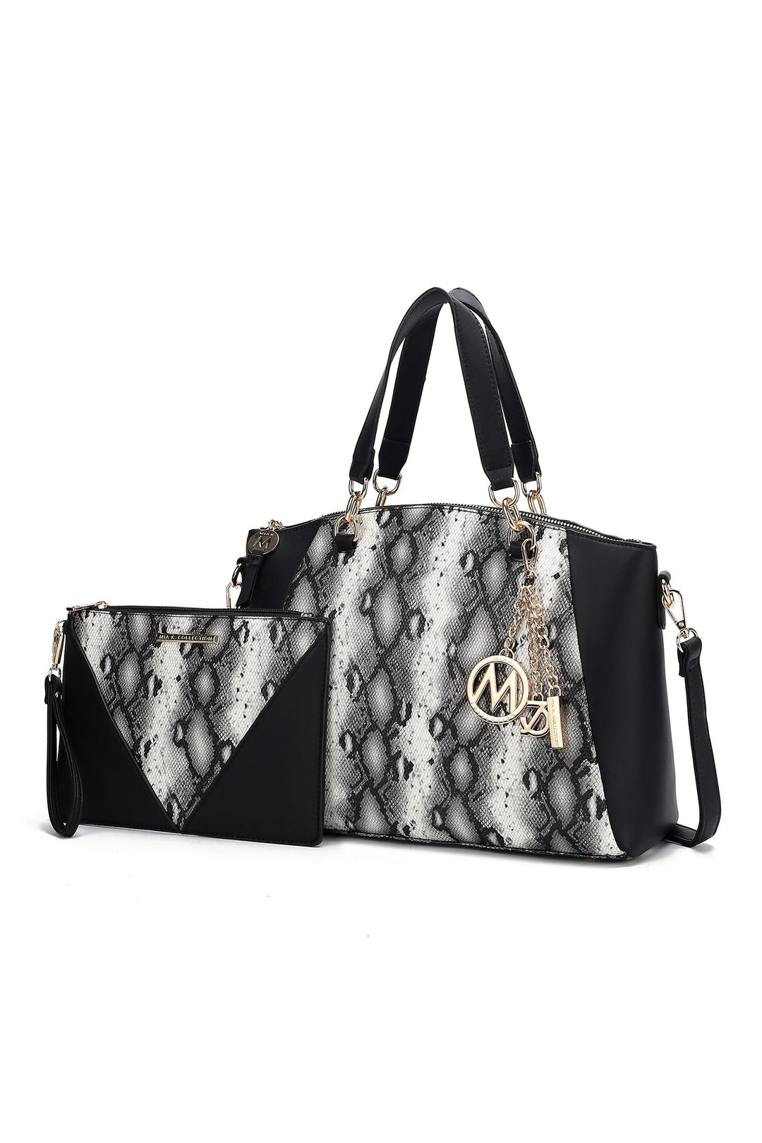 Cognac Mkf Addison Snake Embossed Tote Bag And Wallet Mia
