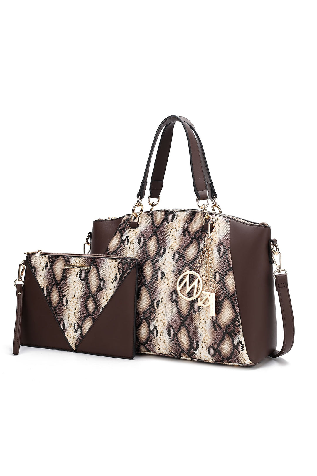 Dark Green Mkf Addison Snake Embossed Tote Bag And Wallet Mia