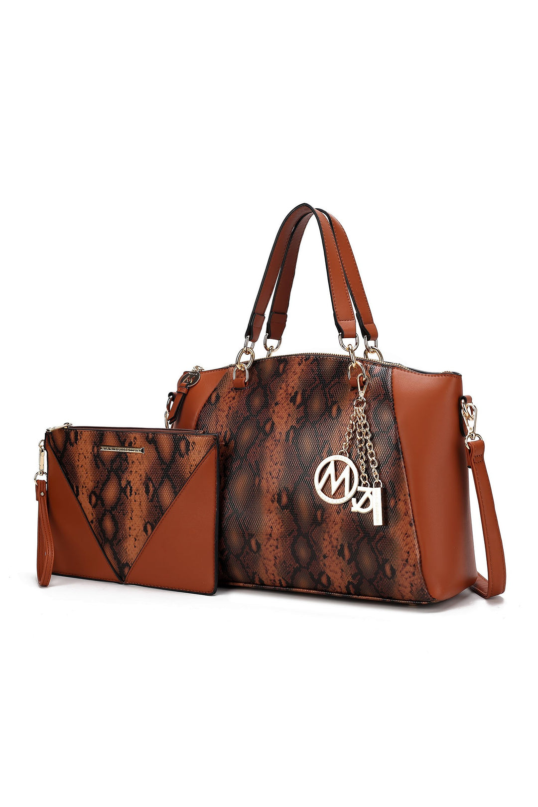 Denim Mkf Addison Snake Embossed Tote Bag And Wallet Mia