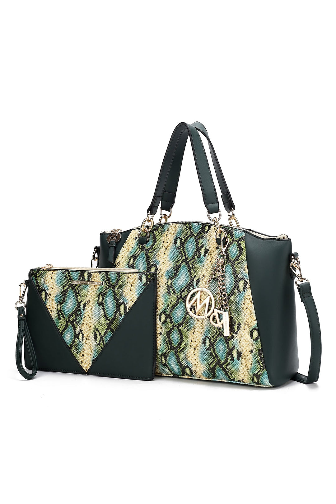 Navy Mkf Addison Snake Embossed Tote Bag And Wallet Mia