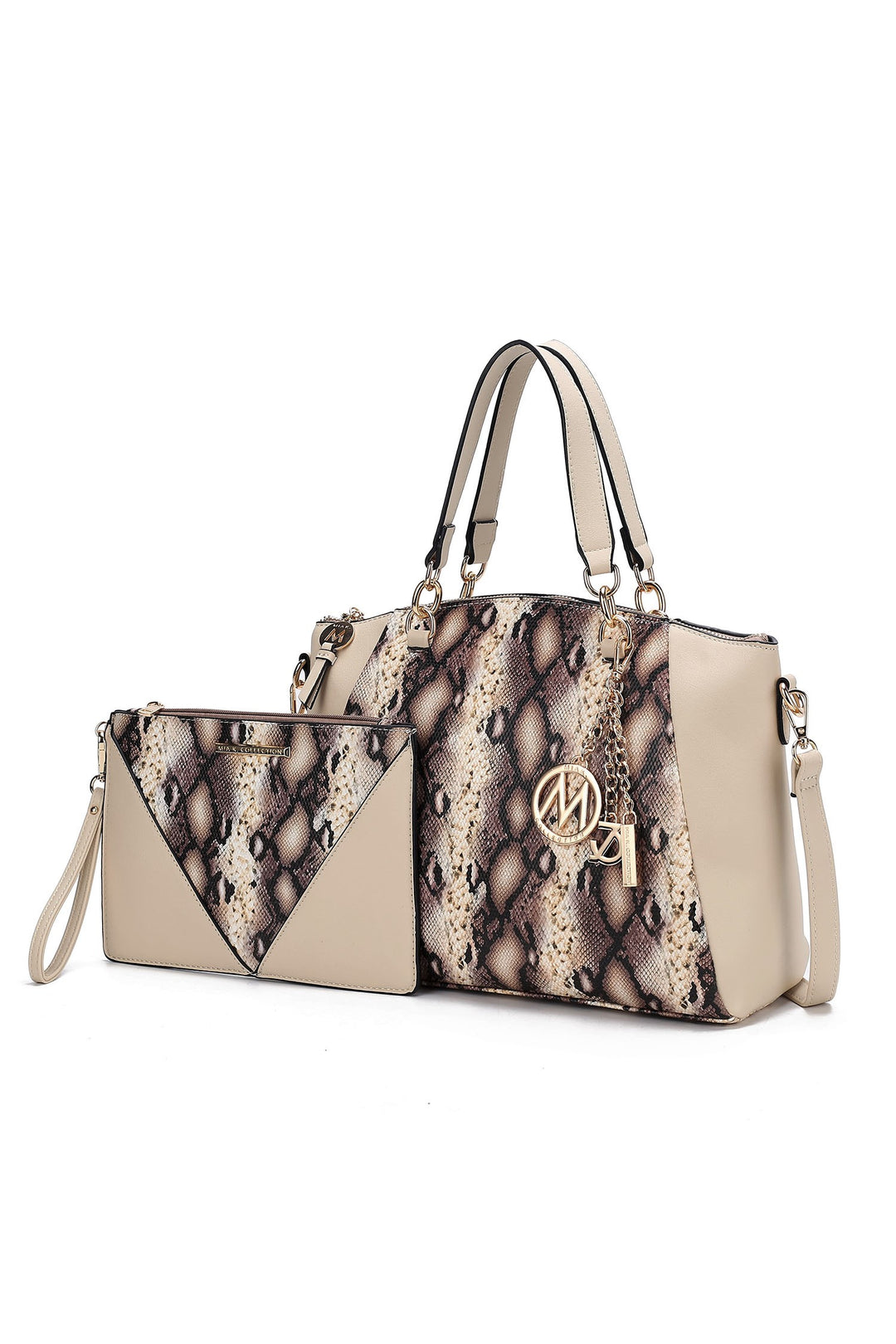 Coffee Mkf Addison Snake Embossed Tote Bag And Wallet Mia