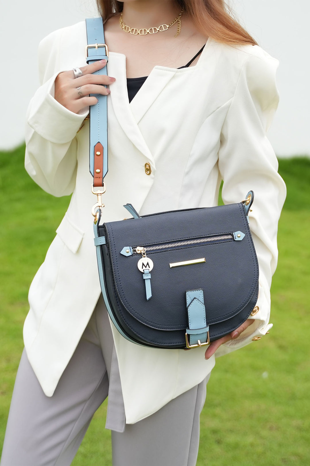 Beige Mkf Drew Women Color Block Shoulder Bag By Mia K