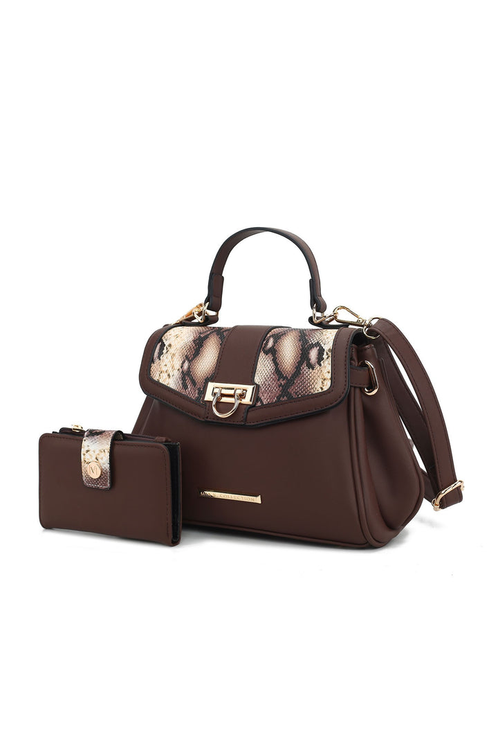 Coffee Mkf Geny Faux Snake Shoulder Bag With Wallet Mia K