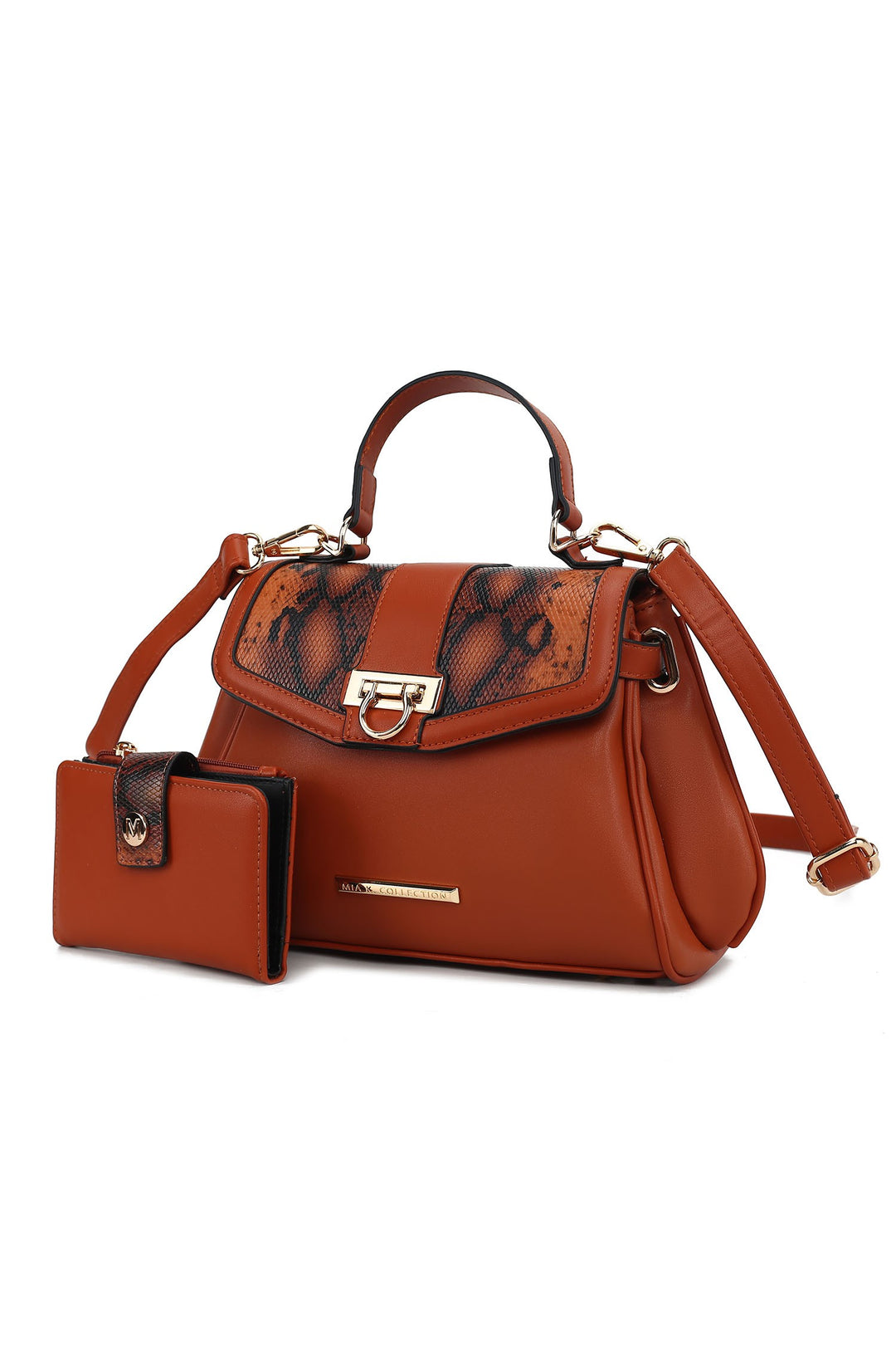 Cognac Mkf Geny Faux Snake Shoulder Bag With Wallet Mia K