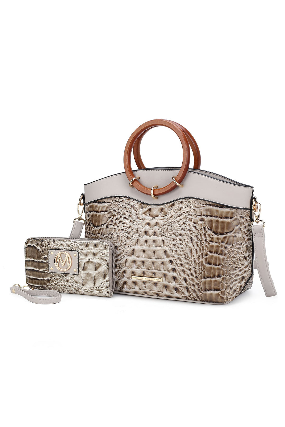 Taupe Mkf Phoebe Tote With Wristlet Wallet Bag By Mia K