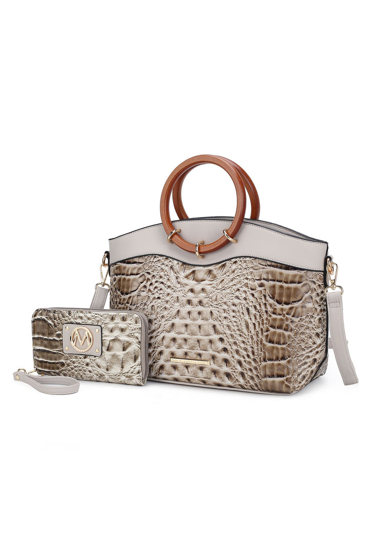 Taupe Mkf Phoebe Tote With Wristlet Wallet Bag By Mia K