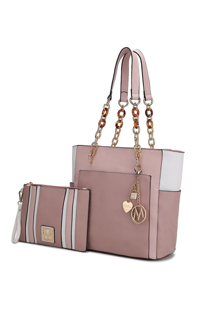 Blue - Navy Mkf Rochelle Color Block Tote With Wristlet Mia K