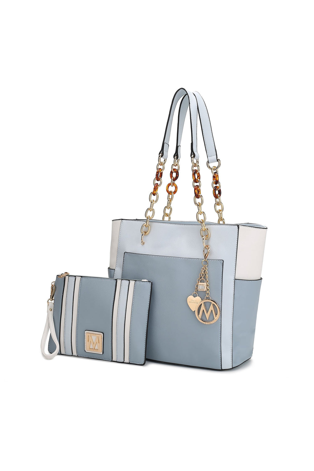 Beige - Cognac Mkf Rochelle Color Block Tote With Wristlet Mia K