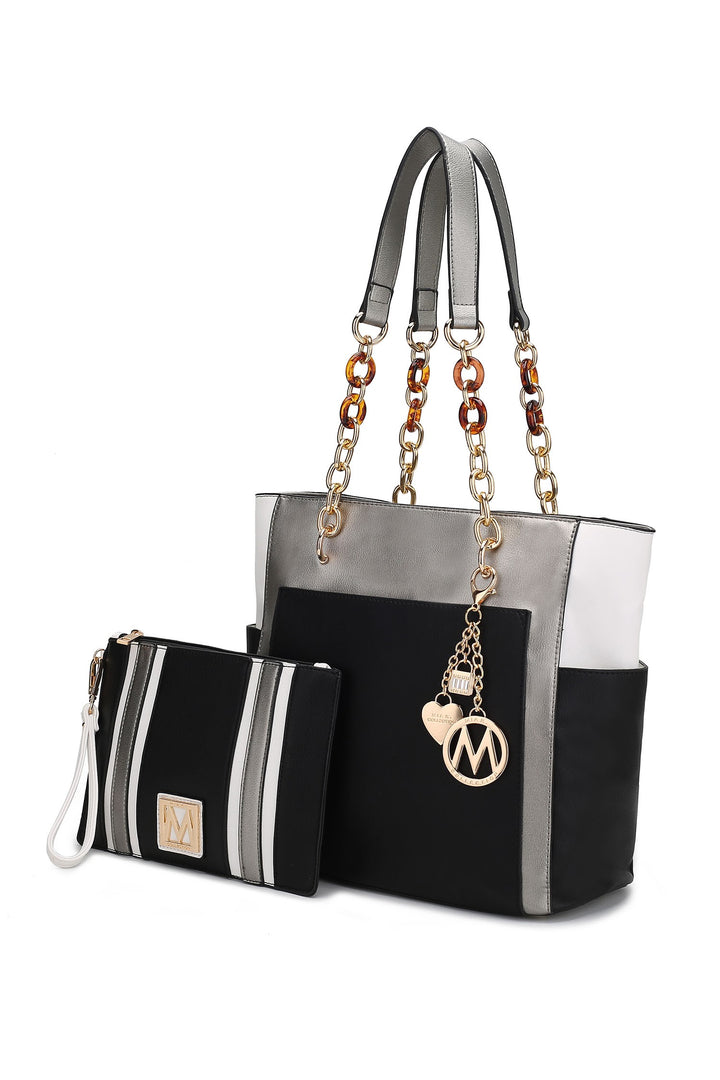 Red - Navy Mkf Rochelle Color Block Tote With Wristlet Mia K