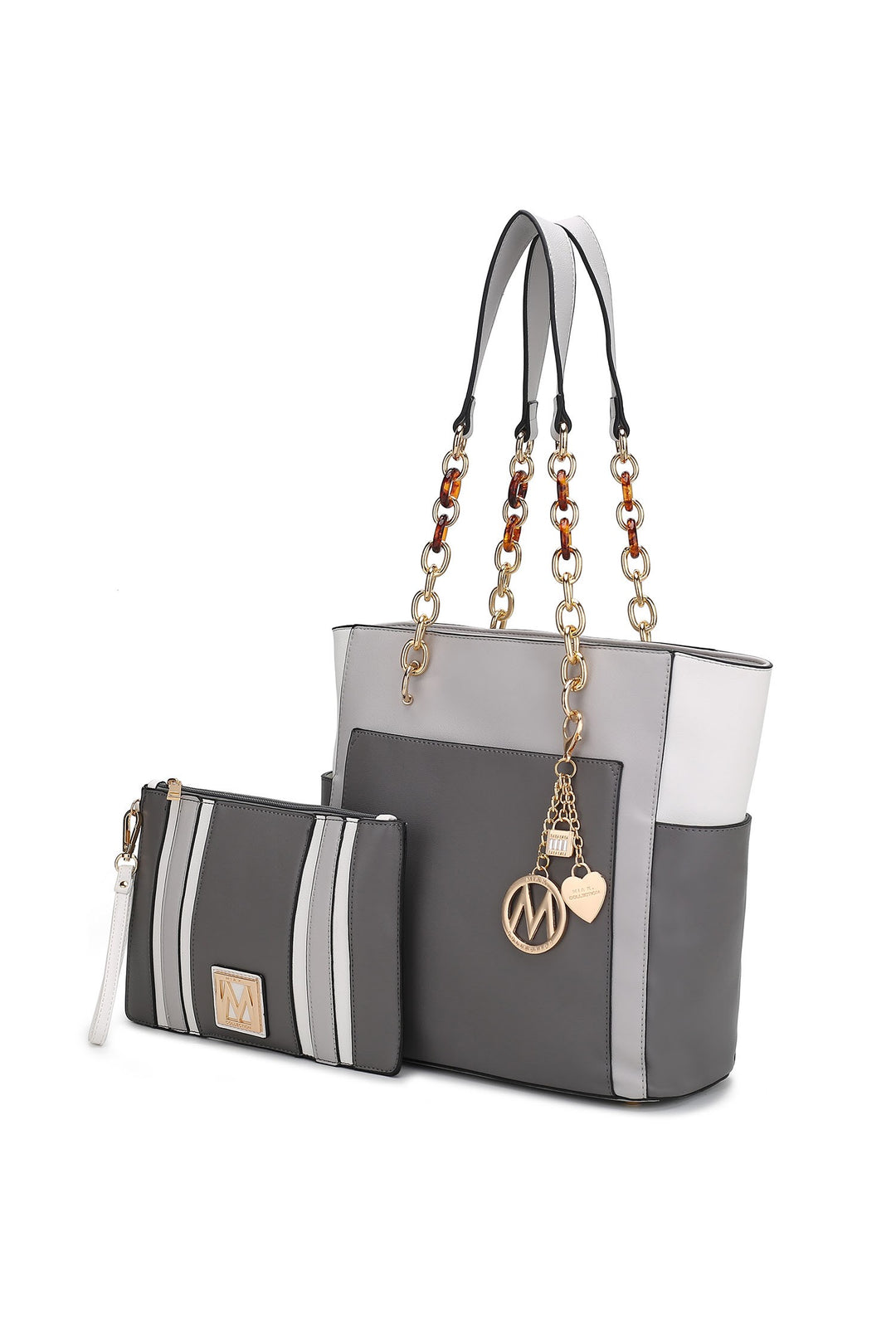 Grey - Charcoal Mkf Rochelle Color Block Tote With Wristlet Mia K