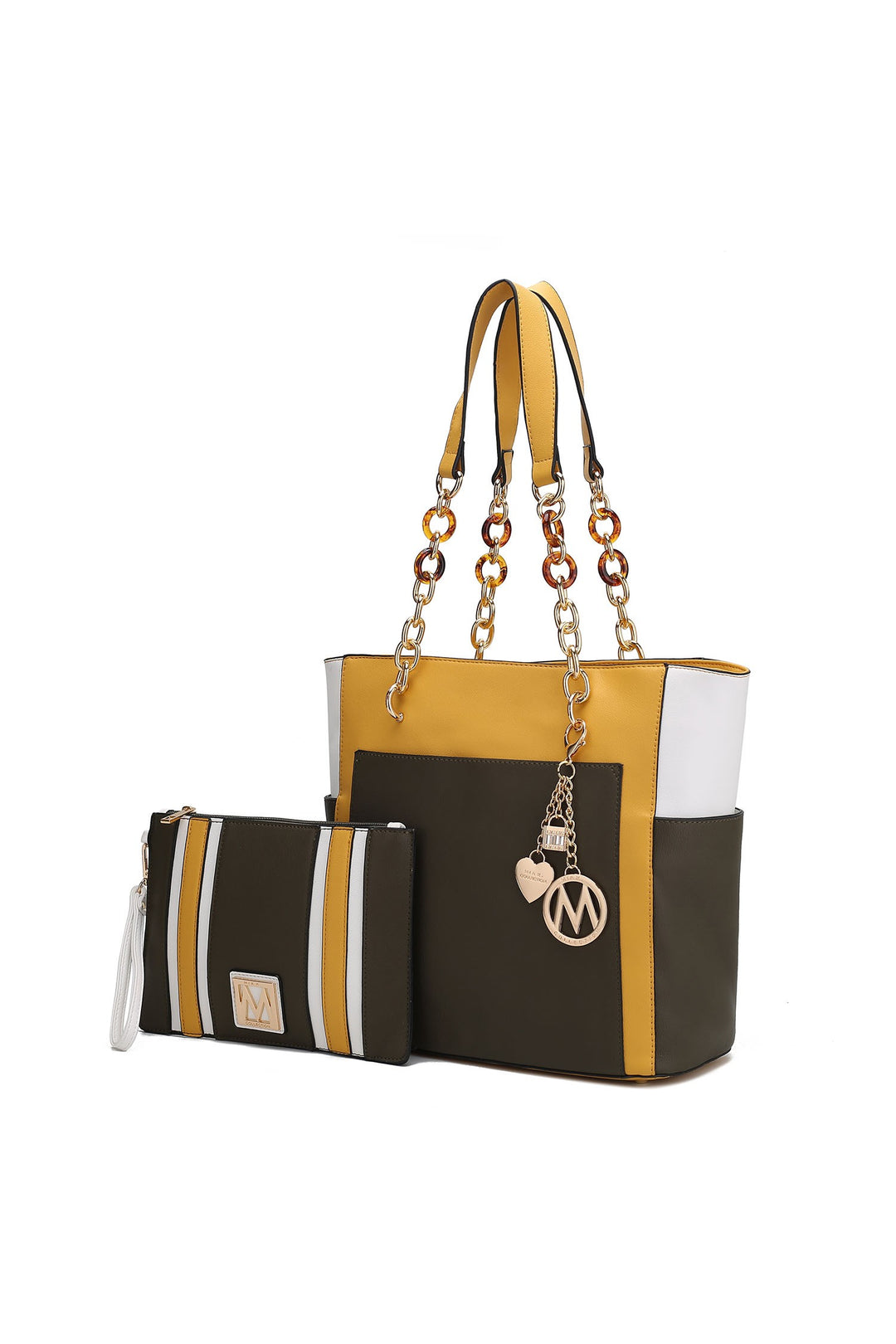 Mustard - Olive Mkf Rochelle Color Block Tote With Wristlet Mia K